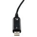 A close-up of a black usb cable with a black connector.