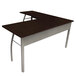 A Linea Italia Trento L-shaped desk with a mocha and gray top and a corner on it.