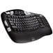 A black Logitech K350 wireless computer keyboard with curved back and white text.