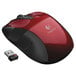 The red Logitech M525 wireless mouse with a USB receiver.