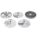 A group of circular metal Robot Coupe food processor discs.