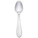A silver Walco stainless steel demitasse spoon with an Art Deco design.