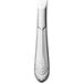 A close up of the solid handle of a Walco stainless steel butter knife.