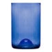 A blue Libbey wine tumbler made from a repurposed wine bottle with a hole in the bottom.