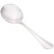 A Walco Pacific Rim stainless steel bouillon spoon with a white handle and silver spoon.