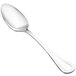 A close-up of a Walco Lisbon stainless steel dessert spoon with a silver handle.