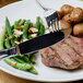 A plate of food with a knife and fork.