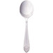 A silver Walco Meteor bouillon spoon with a black handle.