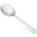 A close-up of a Walco stainless steel bouillon spoon with a white background.