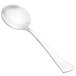 A close-up of a Walco Bosa Nova stainless steel bouillon spoon with a silver handle.