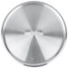 A close-up of a silver Vollrath Arkadia stock pot cover with a white stripe around the edge.