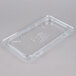 A Carlisle clear polycarbonate hinged lid on a clear plastic container.