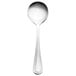 A close-up of a Walco stainless steel bouillon spoon with a silver handle.