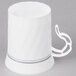 A white WNA Comet plastic coffee mug with a handle and a silver ring.