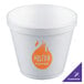 A Dart white foam food container with an orange logo.