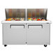 A Turbo Air 2 door refrigerated sandwich prep table with a mega top.