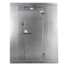 A silver metal Norlake Kold Locker door with a handle and lock.