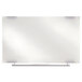 An Iceberg white glass dry-erase board on silver metal legs.