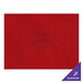 A red leather rectangle with a logo on it.