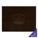 A customizable brown leather rectangle placemat with a logo.