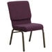 A purple Flash Furniture church chair with a gold vein metal frame.