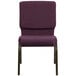 A purple Flash Furniture church chair with a gold vein metal frame.