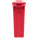 A red Rubbermaid rectangular trash can with a white background.