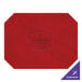 A red leather octagon placemat with a logo on it.