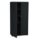 An Iceberg black metal storage cabinet with two doors.