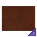 A brown leather place mat with a logo on it.