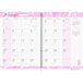 A white calendar page with pink ribbon designs.