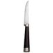 A Libbey steak knife with a black plastic handle and a serrated stainless steel blade.