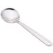 A close-up of a Walco stainless steel bouillon spoon with a silver handle.