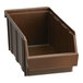 A dark brown plastic Versa organizer bin with a lid.