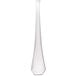 A long silver fork with a white background.