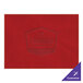 A red hardboard and faux leather rectangular placemat with customizable text.