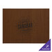 A brown rectangular H. Risch, Inc. walnut placemat with a black logo.