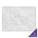 A white hardboard and faux leather rectangle placemat with custom grill house logo.