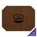 A walnut octagon placemat with a logo on it.