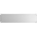 A rectangular stainless steel metal undershelf with holes.