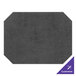 A grey faux leather octagon placemat with a logo on it.