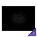 A black rectangular vinyl placemat with a company logo in white.