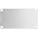 A white rectangular metal undershelf with metal rings on it.