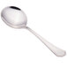 A close-up of a Walco stainless steel bouillon spoon with a white background.