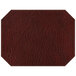 A white hardboard octagon placemat with brown faux leather and stitching in a wine design.