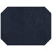 A navy hardboard and faux leather octagon placemat with stitching.