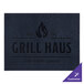 A navy rectangular hardboard and faux leather placemat with customizable text on it.