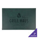 A green hardboard and faux leather rectangle placemat with customizable text.