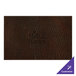 A brown hardboard and faux leather rectangular placemat with customizable text on it.