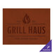 A customizable brown faux leather rectangular placemat with text.